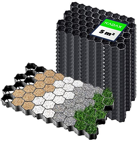 KADAX Dalles Stabilisatrices en Polyéthylène 60 x 40 cm, Stabilisateurs de Gravier, Dalles à Engazonner pour Jardins, Grilles de Gazon (Noir, Lot de 20)