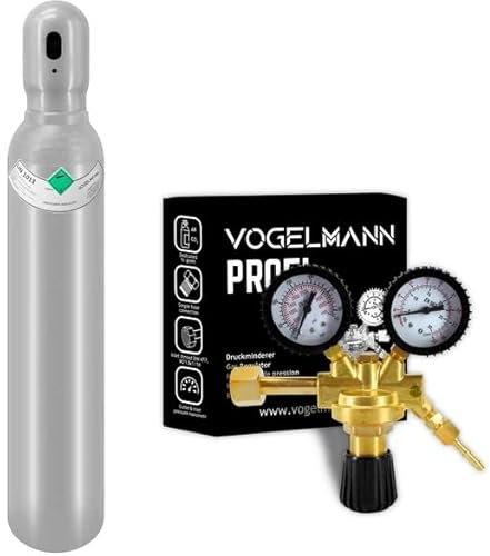 Bombola CO2 piena 8L 1,5m3 con Regolatore Profi Vogelmann, Kit per saldatore, set bombola del gas con regolatore, cilindro del gas