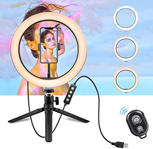 HMTE Luz de Anillo Cubierta de luz de Anillo de 6 Pulgadas con luz de Mesa de Anillo LED Regulable con trípode