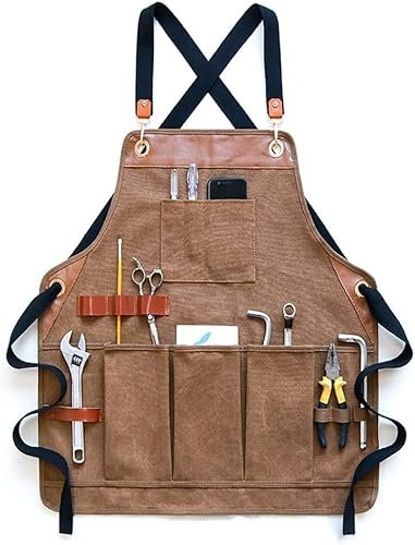 Arbeitsschürze, Werkzeugschürze für Schreiner, Werkzeugschürze, strapazierfähig, gewachstes Canvas, Lederverstärkung, zusätzliche Taschen, verstellbar, for Männer, Holzarbeiter, Schmied, Schweißer, Sc