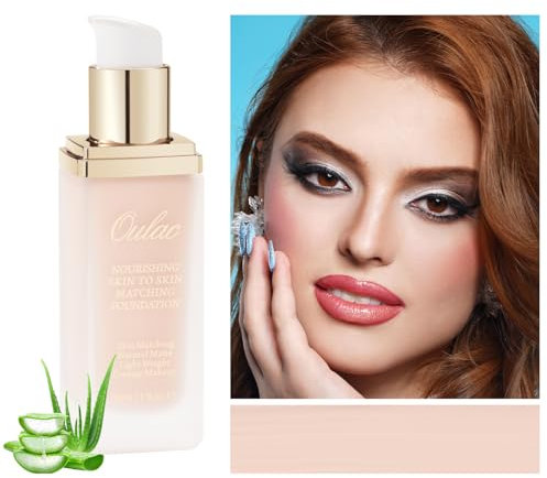 Oulac Foundation Full Coverage, Foundation for Mature Skin, Liquid Hydrating Make up Enriched with Aloe Vera, Shade: 02 Rosy Ivory 30 ml