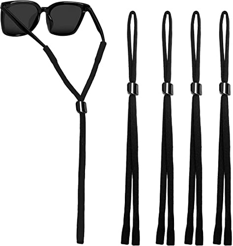 PLABBDPL Glasses Chain 4 Stücke Brillenkette Nylon Brillenband Damen Anti-Rutsch-Brillenband Kette Sport Herren Brillenbänder Schwarz Verstellbar Sportbrillenband Sonnenbrillen Kette Brillenschnur
