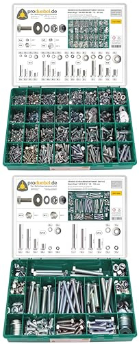 Sparset Großes Schrauben-Sortiment DIN 933 M4/M5/M6/M8 und M10/M12 Stahl verzinkt 2001-tlg.(Standard-Boxen)