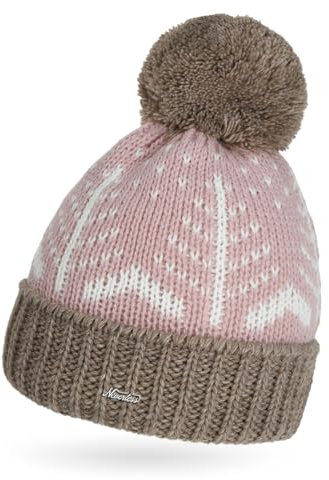 Neverless® Damen Strick-Mütze Herbst Winter Bommelmütze Strickbommel Glattstrick Mehrfarbig rosa-Dunkelbeige Unisize
