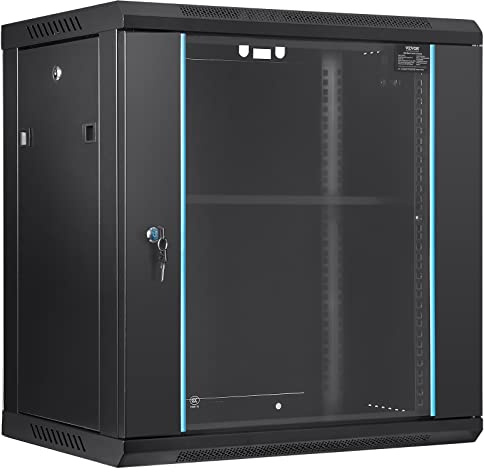 VEVOR Gabinete para servidor de red montaje en pared de 12U, 15,5 gabinete en rack para servidores 200 lbs con paneles laterales de puerta de vidrio con cerradura para equipos de TI, dispositivos A/V