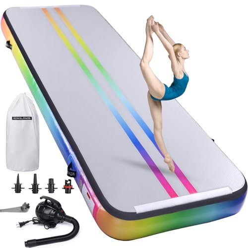 ROMELANDS Turnmatte Aufblasbar, 3M/4M/5M Trainingsmatte mit Luftpumpe, 10 cm hoch Gymnastikmatte für Yoga, Taumel, Turnen, Ausbildung