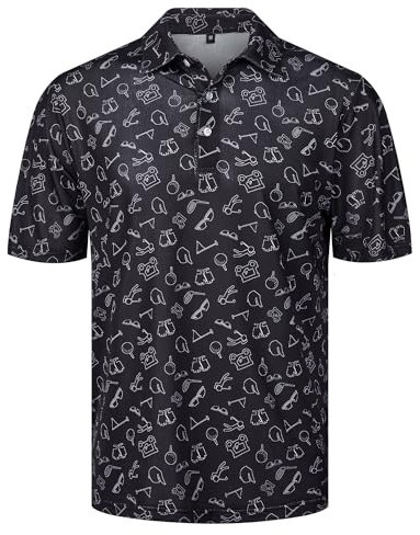 Herren Poloshirt Herren Kurzarm Hawaii Bedruckt Shirt Casual Atmungsaktiv Tennis Golf Polo Shirt Schwarz M