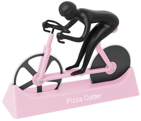KUONIIY Pizza Cutters, Bicycle Pizza Cutter Dual Stainless Steel Super Sharp Blades Slicer with Non-Stick Coating, Pink