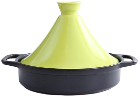 Yiustldd Tajine-Kochtopf aus Gusseisen, Tajine aus keramikemailliertem Gusseisen mit Verbrühungsschutzgriffen, ofen- und spülmaschinenfest,Grün