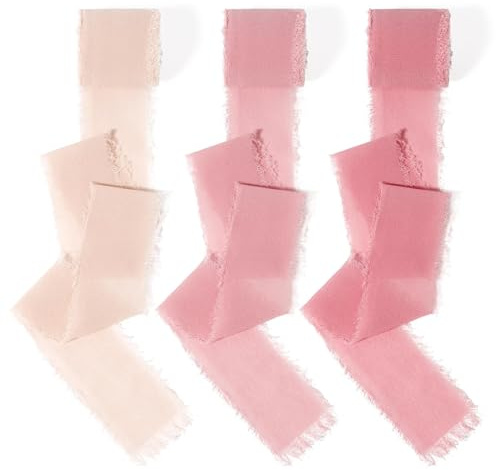 Geschenkband Rosa Chiffonband 3 Rollen für Hochzeit, Stoffband Seidenband 2.5cm X18m, Schleifenband Wedding Peach Organzaband Dekoband Autoschmuck