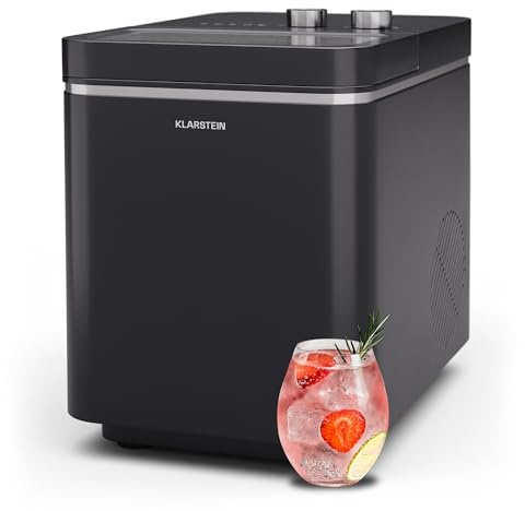 Klarstein IceCraft Eiswürfelmaschine - 12 kg/24 h, 6-Min.-Eiswürfel, 2 Größen, Automatische Reinigung, Eiswürfelbereiter für Küche & Bar, 150 W, Eiswürfelspender, Schwarz