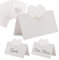 Decoraparty 10 Segnaposto con Cuore Intagliato Bianco Perla - Segnatavolo Decorazione Elegante in Carta per Tavolo Cartellino Ospiti Matrimonio, Anniversario, Wedding, Nozze ~ 9 x 6,5 cm