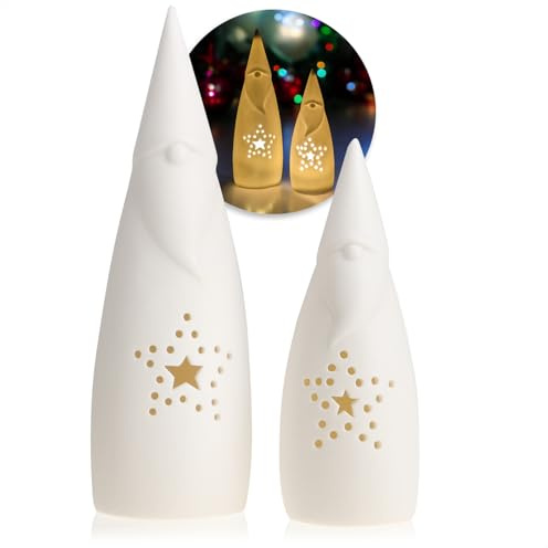 com-four® 2X LED Weihnachtsmann mit Timer - Keramik Dekoration für Weihnachten - Premium Deko Aufsteller mit LED-Beleuchtung (2 Stück - Weihnachtsmann) | Hochwertiger Dekoständer mit LED-Beleuchtung