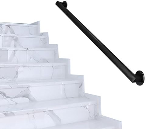 Treppenhandlauf für Wände, Schwarzer Handlauf für Treppen im Innen- und Außenbereich, Mattschwarze Treppengeländerhalterungen, Wandstütze aus Metallschmiedeeisen(100cm)