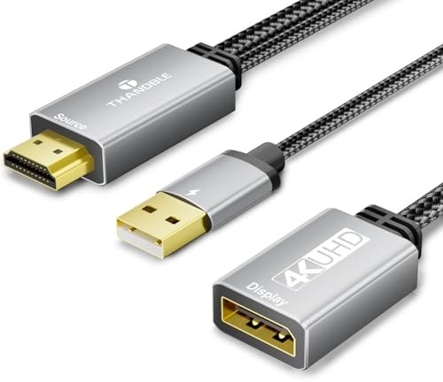 Active HDMI to DisplayPort Adapter (4K@60Hz), Uni-Directional HDMI Source to Display Port Converter Cable Male to DP Female Compatible For PS3 PS4 PS5 Raspberry Pi Xbox 360 One, PC, Laptop