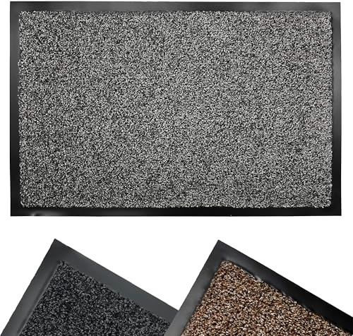 Mighty Mats Large Dirt Buster Barrier Door Mats Indoor - Highly Absorbent Dirt Trapper Indoor Doormat - Barrier Edge to Prevent Movement - For High-Traffic Areas - Light Grey, 60 x 90cm