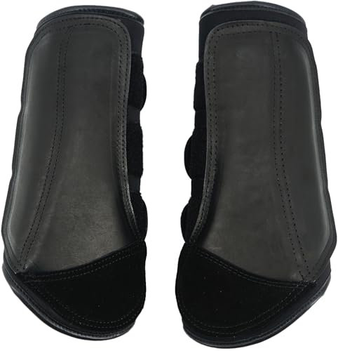 Jeereal Pferdestiefel für Pferde, Schutzausrüstung und Trainingsausrüstung, Neopren, wasserdichtes Tuch und echtes Leder, Schwarz, Größe L