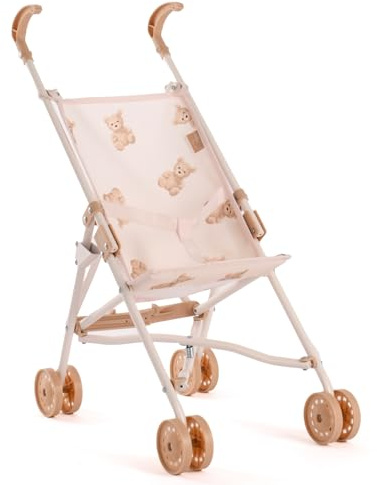 Roma Teddy Dolls Umbrella Buggy for Boys & Girls, Baby Doll Accessories, Teddy Design, Metal Frame, Safety Belt, Fits Dolls Up to 20 Inches, 55cm Handle, Beige, Ages 2+, Indoor/Outdoor Use