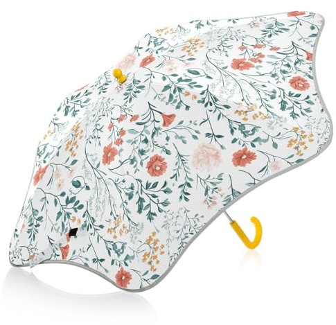 Kinder-Regenschirme mit Wildblumen, für Regen, winddicht, mit reflektierendem Streifen, kleiner Regenschirm für Rucksack mit einfachem Hakengriff, für Mädchen und Jungen, Weiß