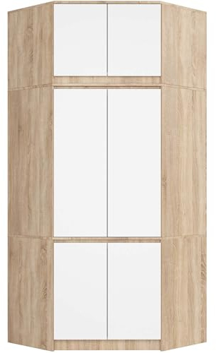 AKORD Armadio Angolare con Rialzo S100, Guardaroba 6 Ante e 9 Ripiani, Mobile Salvaspazio per Camera e Corridoio, 100x235x50 cm, Rovere Sonoma & Bianco