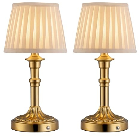 VISDANFO Kabellose Tischlampe 2er Set,LED-Stoffschirm kleine Tischleuchte mit Akku,Stufenlos Dimmbar Touch Nachttischlampe für Wohnzimmer, Esszimmer, Schlafzimmer,Badezimmer(Bronze)