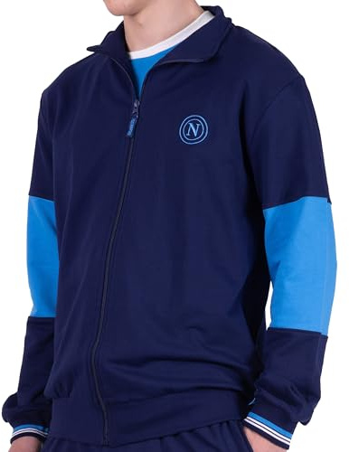 S.S.C. Napoli, Parte sopra Homewear con Zip in French Terry, 100% Cotone, Blu Navy con Dettagli Azzurri, Unisex