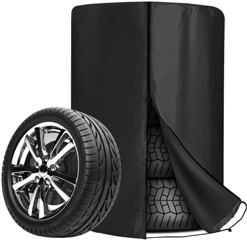 GOMETY Auto Reifentasche 117x 72cm Universale Reifenabdeckung, Autoreifen Aufbewahrung für 4 Reifen Auto Reifen Schutzhülle mit Reißverschluss & Tunnelzug Wasserdichte für Große Reifenhülle (117*72)