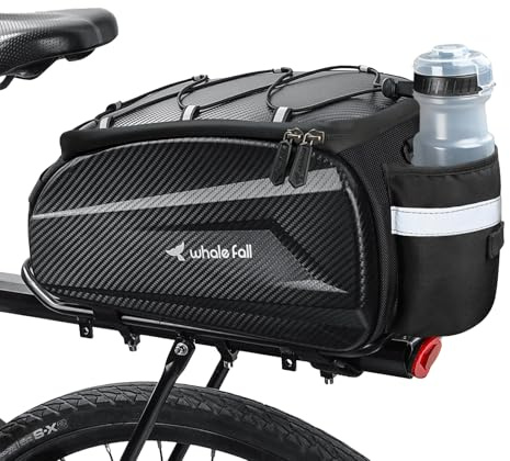 whale fall 10L Bike Rack Bag – Hard Shell Waterproof Rear Trunk Pannier, Saddle Seat Bag Carrier with Rain Cover, 4-Side Reflective Panels, Shoulder Strap & Handle, Bike Accessories, Gifts for Men