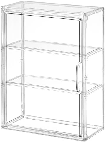 VGLXTRNT 3 Tier Clear Display Case for Figures, Wall-Mounted Acrylic Storage Organizer Box, Stackable Display Cabinet with Magnetic Door & Removable Shelves, Showcase for Collectibles, Figures