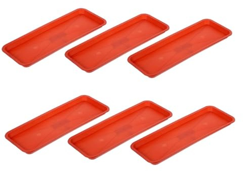 BESTonZON Sottovasi per Piante in Plastica Rettangolari, Vaschette Raccogli Gocce per Vasi di Fiori da Esterno, Set 6 Pezzi Colore Mattone, Resistente e Durevole per Giardino e Balcone