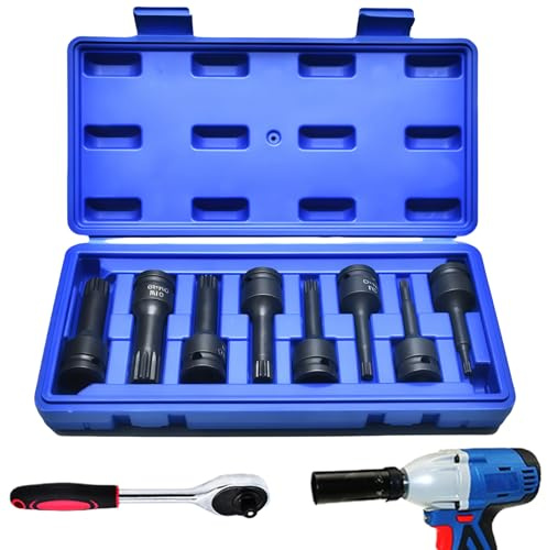 Juego de llaves de vaso de 8 piezas, 1/2 pulgadas fuerza XZN con estuche de almacenamiento, M5, M6, M8, M10, M12, M14, M16, M18, Cr-Mo