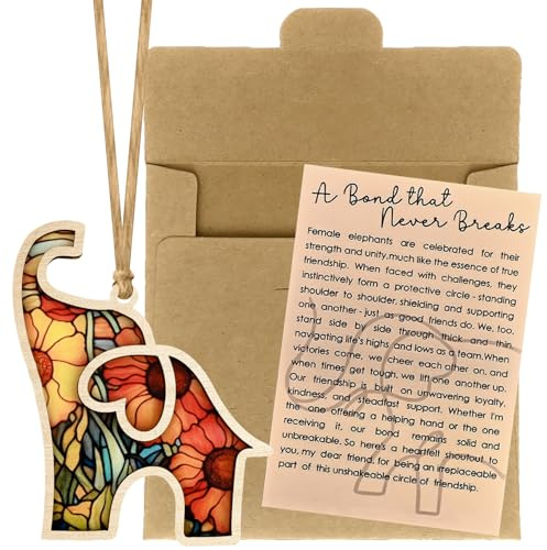 ELNX Regalos de Elefante para Mujeres | Adorno de Amistad con Tarjeta de Historia | Decoración de Madera para Amigas, Hermanas, Pascua, Halloween, Navidad (Estilo A)