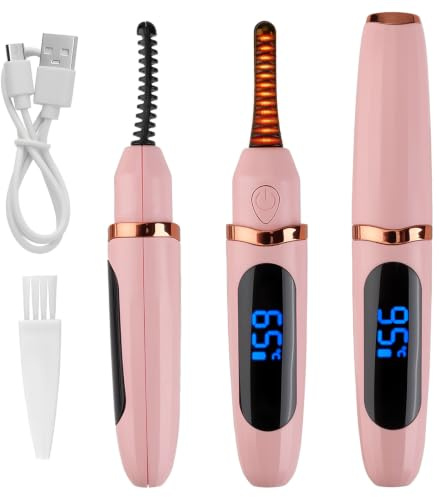 Heated Eyelash Curler, S600 Heated Lash Curler with 3 Temperature Control & LED Display, Electric Rechargeable Eyelash Curler Safe Heated for Natural Makeup Long-Lasting Curls, Intelligent Power Off