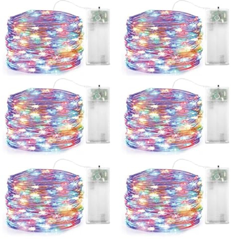 6 Stück Bunte Lichterkette Batterie, Mini Lichterkette Mit Timer, LED Lichterkettes Mit Timer Und Batterie, 2M 20 LED Für Party, Hochzeit, Kinderzimmer, Weihnachten, Innen Außen Dekoration (Farbe)