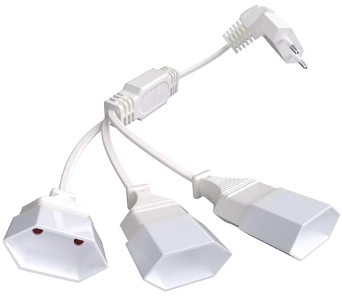 Enchufe Alargador 3 en 1, 50cm Cable Alargador Europeo, Cable Alargador de Corriente Recto de 90°, 250 V/2,5 Acable de Alimentación Plano, Blanco