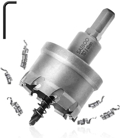 SAIBOO Lochsäge Hartmetall-Bohrer, TCT-Metall Lochsäge Bohrer mit Zentrierbohrer für Löchern in Edelstahl, Baustahl, Legierung, Eisen, Aluminium, Kupfer, Messing (48 mm)