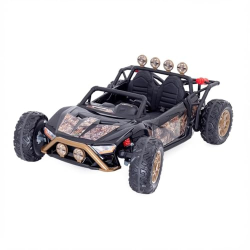 Allpax Elektro Kinderfahrzeug Riesen Buggy 168 cm – 24V Akku, 2×250W Motor, 2-Sitzer, 2,4 GHz Fernbedienung, MP3/USB/Bluetooth, Ledersitz & Eva-Reifen – Camouflage Schwarz