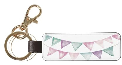 FireDeer Watercolor Bunting Flag Romantic Sage Green Pink Purple Car Keychain Universal Key Fob Keychain Ideal Leather Key Chain Holder For Men & Women