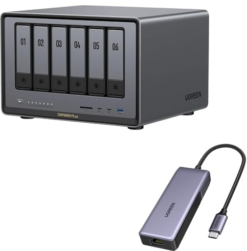 UGREEN NASync DXP6800 Pro 6-Bay NAS Server mit 5Gbps USB C LAN Adapter (Diskless)