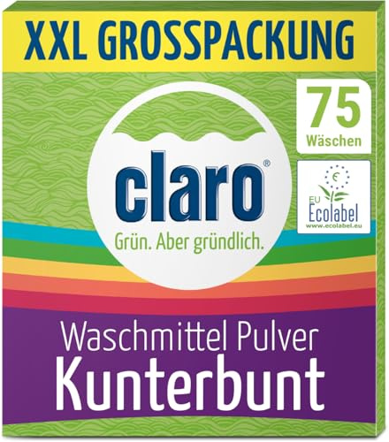 claro Kunterbunt 2,2 kg tvättmedelspulver – XXL-storpack för 75 tvättar – tvättmedelspulver för färgglad tvätt i tvättmaskinen
