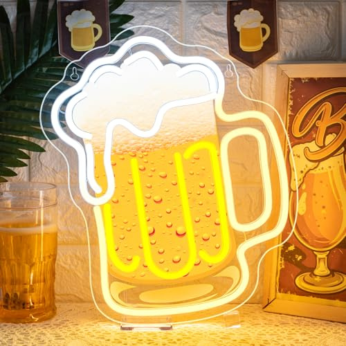 ineonlife Bier Neon Schild, Beer Led Schild Dimmbar für Wand Dekor, Bierkrug Neon Sign für Bar, Leuchtschild Drinken Bier Led Sign für Restaurants, Sportveranstaltungen, Mann Höhle, Partys, Club