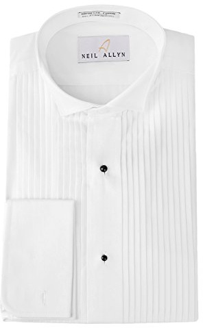 NEIL ALLYN Tuxedo Shirt 100% Cotton Wing Collar with French Cuffs, White, Small 14.5 34/35 Sleeve