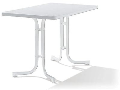 Sieger 133/W Boulevard-Klapptisch mit mecalit-Pro-Platte 115 x 70 cm, Stahlrohrgestell weiß, Tischplatte Marmordekor weiß
