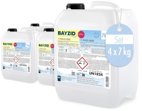 Höfer Chemie 4 x 7 kg pH Heber flüssig BAYZID - pH Plus für einen optimalen pH Wert und einwandfreie Wasserqualität im Pool
