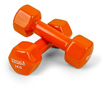 trenas - 2er Set Kurzhanteln je 3 kg, Rutschfestes Hexagon Hantelset aus Gusseisen, Gymnastikhanteln für Frauen & Männer, Fitness & Krafttraining Zuhause & Studio, Orange