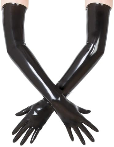 HONOUR Female Women Seamless Elbow Length Latex Fashion Gloves in Black