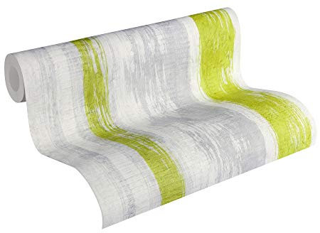 Carta Da Parati A Righe Elements A.S. Création Carta da parati tessuto non tessuto 10.05 m x 0.53 m Grigio Verde Giallo Prodotto in Germania 944251 94425-1