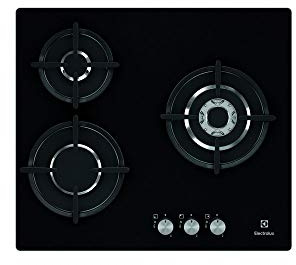 Electrolux EGT6633NOK Placa de gas, 3 fuegos, Quemador Wok, 1 ultrarápido, Mandos Frontales, Calor Instantaneo, Autoencendido electrónico, Parrillas hierro fundido, Termopar de Seguridad, Negro, 60 cm