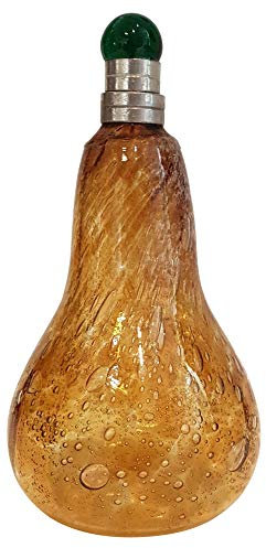 Botella de vidrio forma de pera con burbujas de aire soplado estilo antiguo amarillo con un tapón de rosca contenido 0,5 litros altura de 19-21 cm