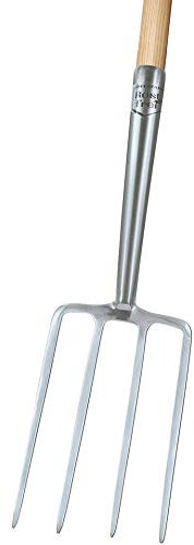 Idealspaten 25016702 Spatengabel mit Schwanenhalsdülle aus Edelstahl T-Stiel 85x27 cm, silber, 40 x 25 x 15 cm